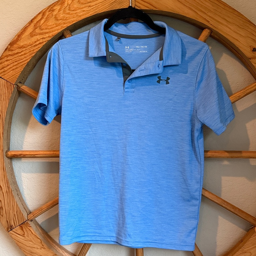 Under Armour Blue Boys' Performance Polo with Dark Gray Logo